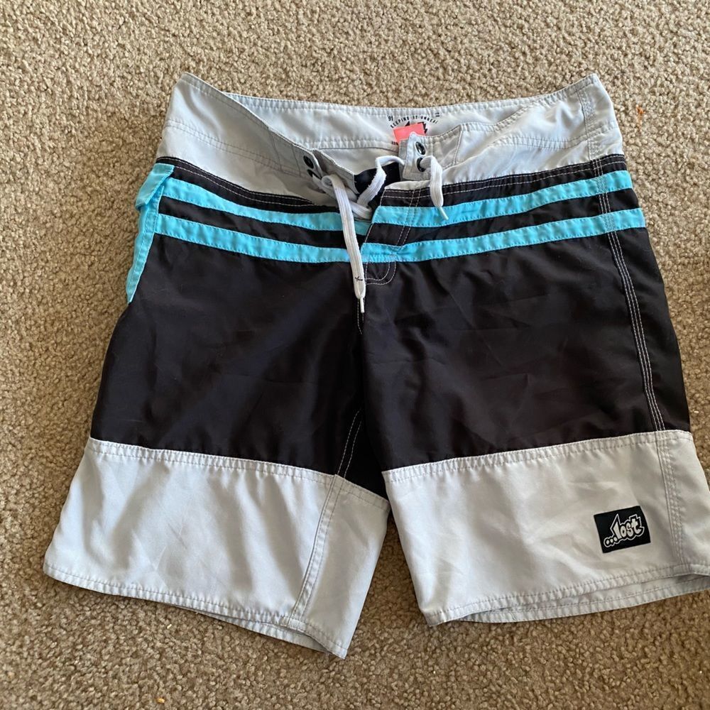 Mens Lost Blue Gray and Black Swim Trunks